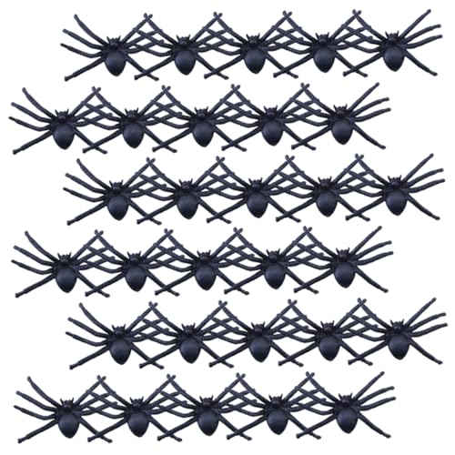 ifundom 50 Stück Spinnen Aus Plastik Dehnbares Spinnennetz Gefälscht Streich Karikatur Figur Plüsch Halloween-Spinnennetz Halloween-insektenstütze Schwarze Spinnen Black PVC von ifundom