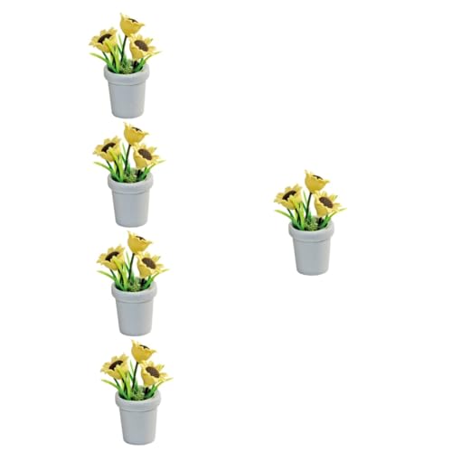 ifundom 5st Puppenhaus Topfpflanze Mini-topfpflanzen Sonnenblumen-wohnkultur Miniatur-Bonsai Sonnenblumen-Ornament Mini-DIY-Bonsai-Modell Puppenmöbel Vorgeben Ob11 Harz Kleine Topfpflanzen von ifundom