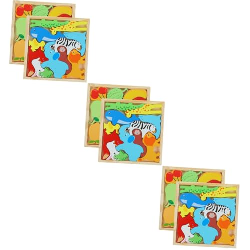 ifundom 6 Kisten Puzzle für Kinder Kinderspielzeug fokussiert Puzzlebrett aus Holzblöcken Tierpuzzles für Kleinkinder 1-3 Fruchtspielzeug Kleinkindspielzeug Cartoon-Holzpuzzle Spielzeuge von ifundom