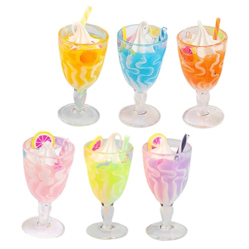 ifundom 6 Stück Kelch Ornamente Für Getränke Ornamente Mini Eiscreme Mini Lebensmittel Puppenhaus Zubehör Lebensmittel Requisiten Mini Dekorationen Kunststoff von ifundom