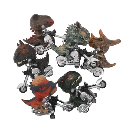 ifundom 6 Stück Teiliges Dinosaurier Pull-Back Auto Set Reibungsgesteuerte Dinosaurier Motorrad Fahrzeuge Batteriefreie Inertial Spielzeuge für Jungen und Mädchen Realistische Dino Figuren von ifundom