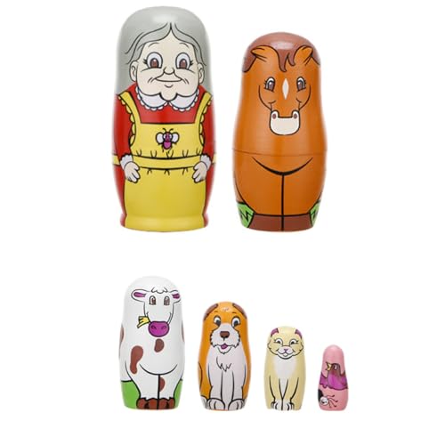 ifundom 6-teiliges Matrjoschka-puppenset Aus Holz – Russische Nesting Dolls Für Kinder – Spielzeug Mit Großmutter-Muster – Und Dekorativ von ifundom