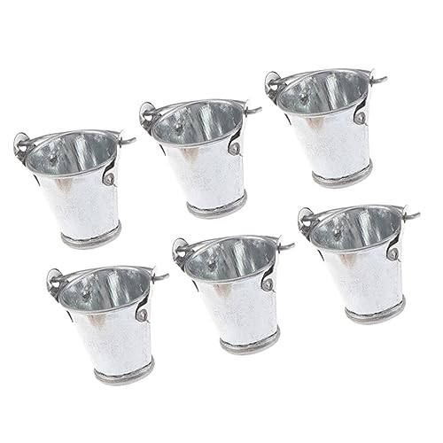 ifundom 6St Modell mit silbernem Eimer Badespielzeug Mini Sukkulenten Pflanzen künstlich Korb für kinderspielzeug winziger Behälter Eimer Spielzeugverzierung Metall Silver von ifundom