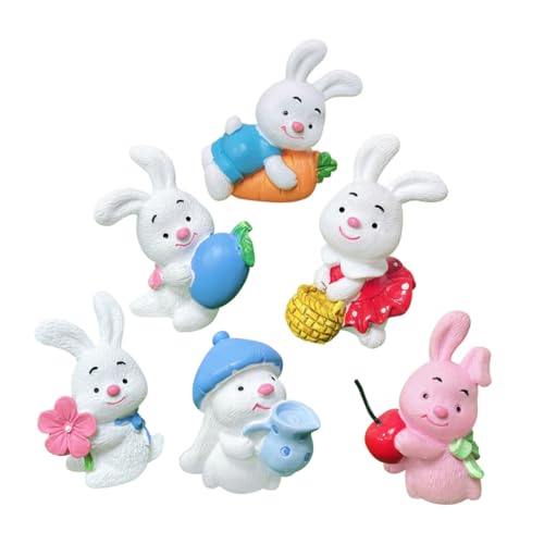 ifundom 6 Stücke Miniatur Kaninchen Figuren als Auto Deko und Osterkuchen Dekoration Harz Häschen Tortenaufsätze Süße Hasen Deko für Miniaturgarten und Geburtstagsfeiern von ifundom