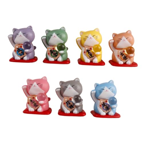 ifundom Katzen-miniaturen-spielset 7-teilig Miniatur-tierdekor für Schreibtisch Auto Puppenhaus und Glückliche Katze von ifundom