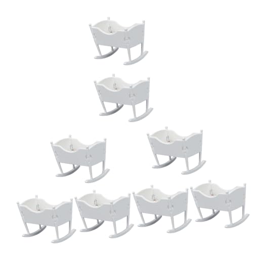 8 STK Mini-Wiege Miniaturmöbel Schaukelwiege Puppenhaus Babywiege Kinder Mini Wiege Spielzeug Miniatur-hausmöbel Möbelmodell Aus Feenholz Babyzubehör Kinderzimmer Hölzern Weiß von ifundom