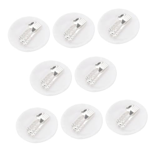 ifundom Miniatur-Geschirr-Set 8 Sets Mini-gabeln Löffel Teller Mini-küche Mini- Dekorativ von ifundom