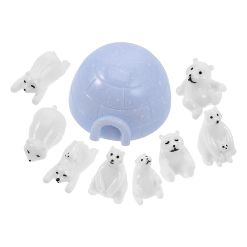 ifundom 9 Kleine Harzbären Mini Arktisches Tier Miniatur Wintertierfiguren Mikro Landschaftsdekoration Mini Bär Und Iglu Statue von ifundom