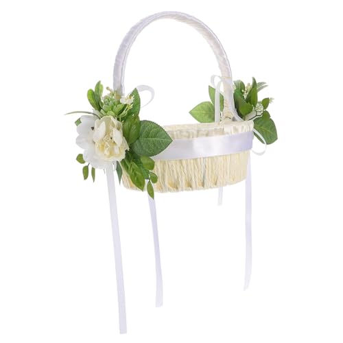 ifundom Blumenkorb Zur Hochzeit Kleiner Korb Mit Henkel Weißer Korb Für Blumenmädchen Kleiner Weidenkorb Gewebt Handgefertigt Blumenkörbe Blumenkorb Für Blumenmädchen Künstliche von ifundom