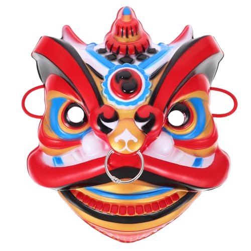 ifundom Chinesische Drachen-Löwen-Maske 3D-Tanzende Löwenkopfmasken Chinesische Opernaufführungsmasken Aufführungs-Cosplay-Maske Rollenspiel-Partyzubehör Rot von ifundom