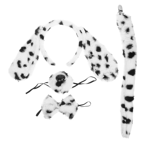 ifundom Dalmatiner-Hundekostüm-Set Dalmatiner-Stirnband Fliege Welpe Nase Plüschtier Ohren Stirnband Halloween Cosplay Requisite Weiß von ifundom