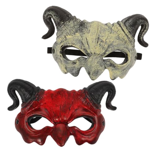 ifundom Evil Half Mask mit Hörnern Dämonen Maske für Männer und Frauen Halloween Maske Retro Halbes Gesicht Teufelsmaske für Karneval Cosplay Party und Kostümzubehör von ifundom