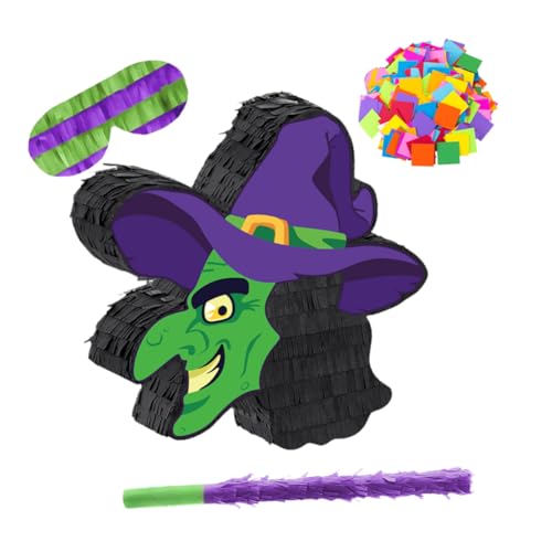 ifundom Halloween Hexen-pinata mit Augenmaske und Konfetti Papier-deko für Partyspiele und Halloween Event Bunte Hängedeko für Erwachsene von ifundom