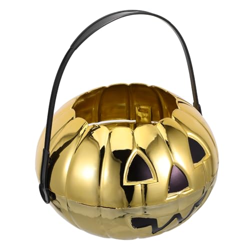 ifundom Halloween Kürbis Süßigkeitenkorb aus Kunststoff Leicht und Tragbar Kindgerechte Kleine Halloween Geschenkbox Dekorativer Goldener Party Kürbis für Erwachsene Platzsparend Stapelbar von ifundom