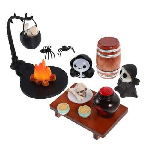 ifundom Halloween Miniatur Deko mit Hängendem Sensenmann-Skull Leichte Gruselige Puppenhaus-Ornamente Vielseitige Mini Geisterfiguren für Haunted House und Party-Dekorationen von ifundom