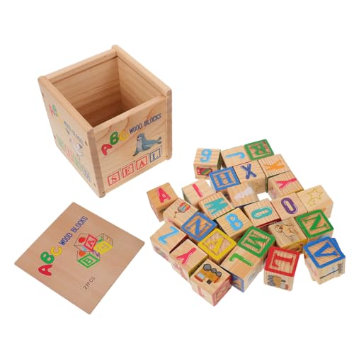 ifundom Holz-bausteine Montessori Alphabet und Zahlen Stapelspielzeug aus Natürlichem Holz mit Abgerundeten Kanten für Sichere Kreative Lernspiele und Frühkindliche Entwicklung von ifundom