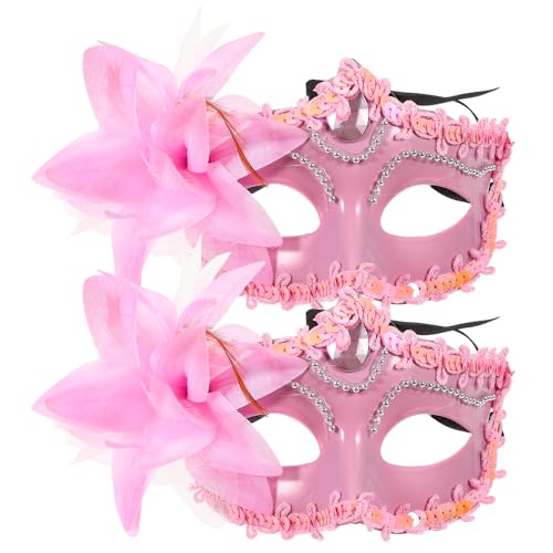 ifundom Maskne Maskerade-Maske, Karneval, Cosplay, Party, Kostüm, venezianische Party, Blumenmasken, Maskera, Rosa, Maskerade-Maske, 2 Stück von ifundom