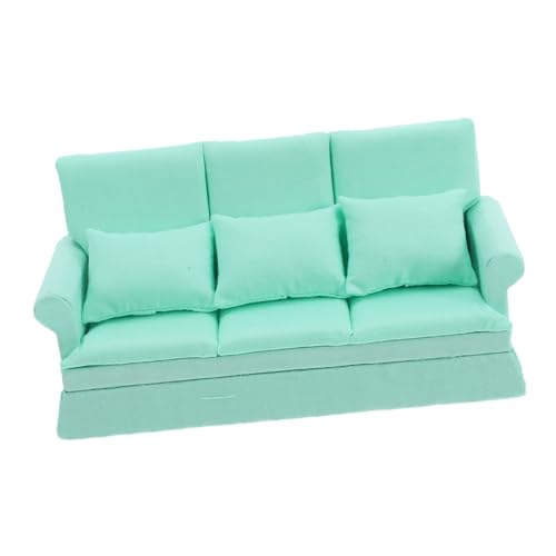 ifundom Maßstab Dreisitzer mit Kissen Wasserblau Robustes Mini Sofa für Puppenhaus Wohnzimmer Dekoration Vielseitig für Fotografie und Kreativprojekte von ifundom
