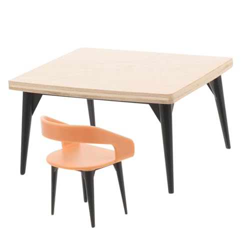 ifundom Maßstab Kompaktes Holz Esszimmer mit Tisch und Stühlen Platzsparende Puppenhaus Holzstühle Sicheres Mini Holz Möbel Zubehör für Dekoration von ifundom