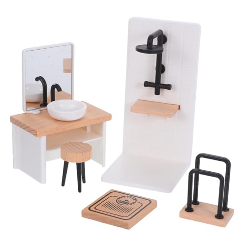 ifundom Maßstab Puppenhaus Zubehör mit Waschbecken Hocker Handtuchhalter und Duschraum Kreatives DIY Badezimmer Modell für Sammler und Hobbyisten von ifundom