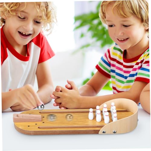 ifundom Mini Bowling Spielset aus Holz Tischspiel für Drinnen Sichere Kegelbahn mit Glatten Kanten Einfach zu Geeignet für Erwachsene Kompakt für Zuhause und Büro von ifundom