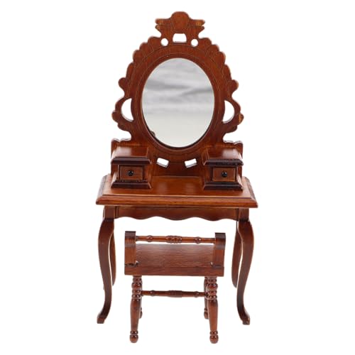 ifundom Mini-puppenhausmöbelschrank Mit Spiegel Und Holz Miniatur-schlafzimmerset Puppenhaus-Wohnzimmer-frisiertisch Kleiner Frisiertisch Mit Spiegel Puppenhausmöbel Für Maßstab von ifundom
