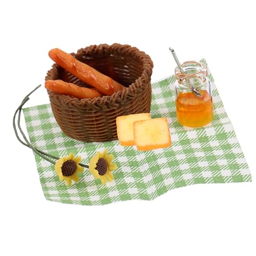ifundom Mini DIY Brotkorb Set Miniatur Für Puppenhaus Zubehör Fotorequisiten Für Miniatur Szenen Ideal Für Partys Und Kreative Rollenspiele Inklusive Grünem Karostoff von ifundom