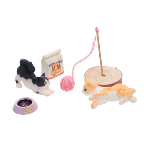 ifundom Miniatur Katze mit Realistischen Kätzchen Figuren und Mini Garnball Detailreiche Miniatur Katzenfigur für Puppenhaus Kreative Outdoor-deko und Fantasievolles Rollenspiel von ifundom