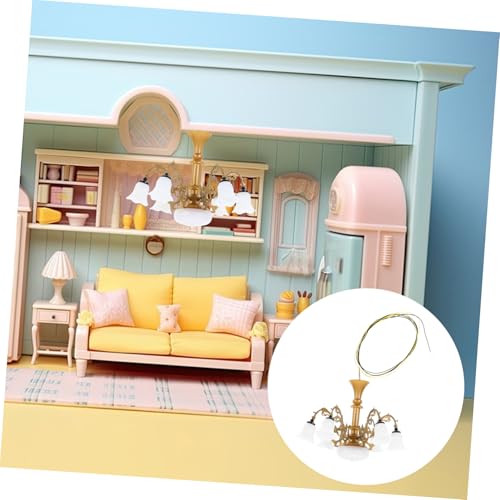 ifundom Miniatur Kronleuchter Modell Deckenleuchte aus Abs und Metall Mini Möbel Lichtdekoration für Puppenhaus DIY Sandtisch Beleuchtung Langlebig und Detailreich Weißes Licht Goldfarben von ifundom