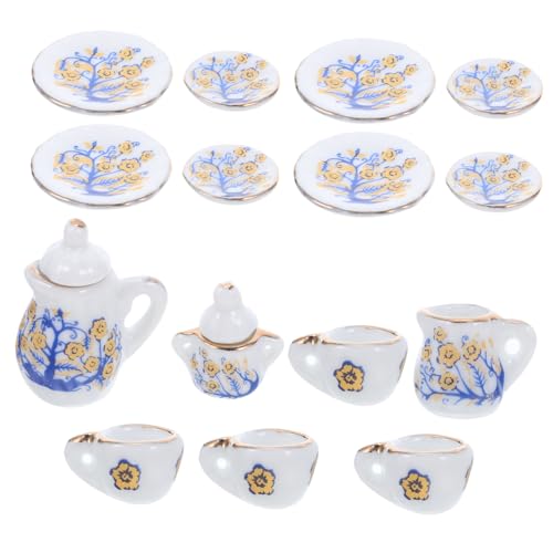 ifundom Miniatur Porzellan Tee-Set Handgefertigtes Keramik-teeservice mit Filigranen Details Robust und Kompakt für Puppenhaus-küchen und Teeparty-szenen Perfektes Zubehör für von ifundom