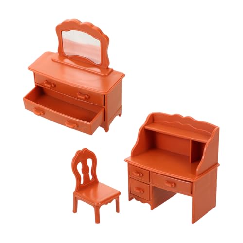 ifundom Miniatur Schminktisch mit Spiegel und Hocker Kleines Puppenhaus Möbel Modell Realistisches Make Up Dressing Table Accessoire Tragbar und Robust für Puppenhaus Dekoration von ifundom