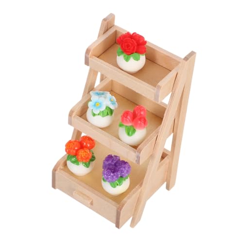 ifundom Miniatur-dekor Resin Mini Bonsai Pflanzen mit Holzständer Realistische Miniatur-blumentöpfe für Puppenhaus Balkon Vielseitige DIY-deko für Büro und Feengarten von ifundom
