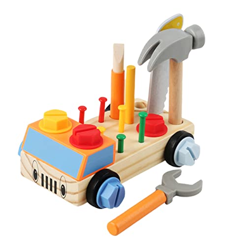 ifundom Nussklopfer-Spielzeug Holzspielzeug Zusammenbauen Werkzeugauto-kognitionsspielzeug Holzauto Zusammenbauen Montessori-Spielzeug Mutter Werkzeugkasten Kind PVC von ifundom