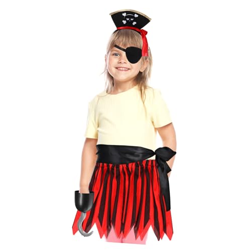 ifundom Piratenkostüm für Mädchen Jahre mit Rock Hut und Augenklappe Halloween Partyoutfit Komplettes Verkleidungskostüm mit Zubehör für Fantasievolles Rollenspiel von ifundom