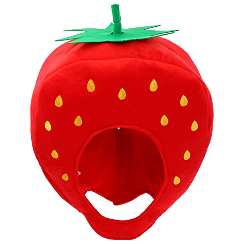 ifundom Plüsch-Erdbeerhut Neuheit Früchte Kopfbedeckung Erdbeerhaube Cartoon Selfie Hut Maske Kappe Cosplay Kostüm Foto Requisite Für Dress Up Party Kostüm Dekor von ifundom