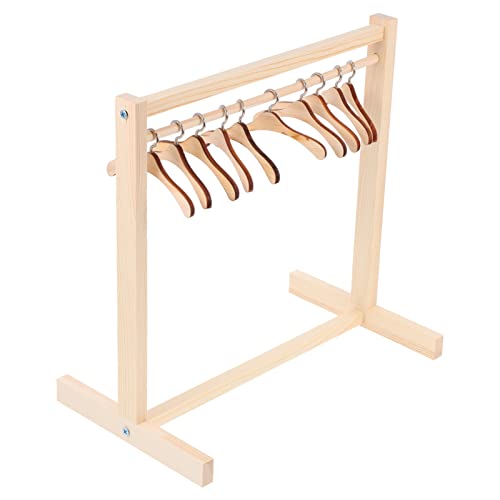 ifundom Puppen-Kleiderständer Mit 10 Hölzernen Puppen-Kleiderbügeln Puppenschrank-Kleiderbügeln Zubehör Für Puppenhaus-Babyparty-Zubehör von ifundom