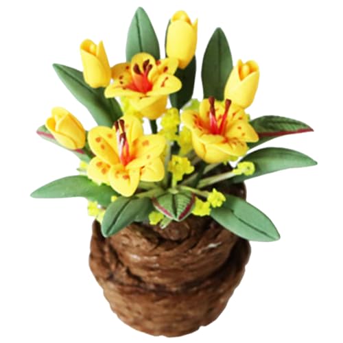 ifundom Puppenhaus Blumen Miniaturpflanzen puppenhaus tapete Zubehör für den Puppenhausgarten Puppenhaus Pflanzen bastelzeug mikrowe Miniatur-Handwerk Partyartikel für Harz Yellow von ifundom
