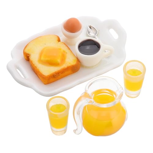 ifundom Miniatur- -Spielzeug-Set Puppenhaus Miniatur-frühstücksküchenzubehör Kunstbrot Mini-obstteller Vorgeben Kaffee Miniaturen von ifundom