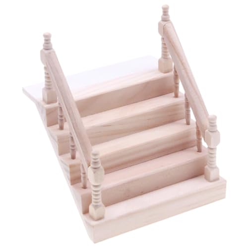 ifundom Puppenhaus-Treppe Aus Holz Miniatur-Leiter DIY Unlackiertes Holztreppenmodell Winzige Treppe Mit Zwei Handläufen Puppenhaus-Möbelzubehör von ifundom