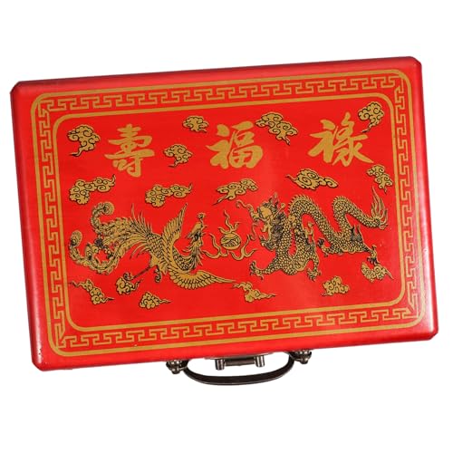 ifundom Retro Holz Mahjong Aufbewahrungsbox mit Tragegriff Praktischer Mahjong Organizer Kasten Rundum Geschliffene Kanten Modisches Geschenk für Zuhause und Reisen von ifundom