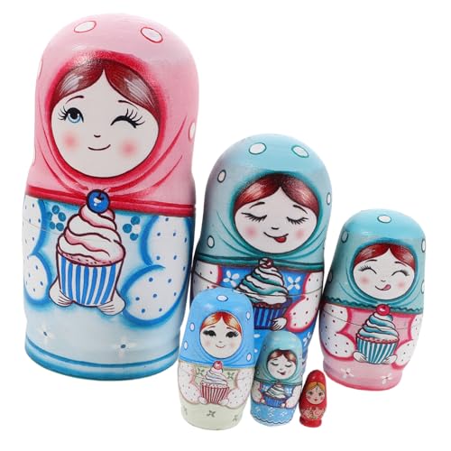 ifundom Russische Nesting Dolls Lagiges Handbemaltes Holzspielzeug Stapelbares Puppen Set aus Naturholz Pädagogisches zur Motorischer Fähigkeiten und Familieninteraktion von ifundom