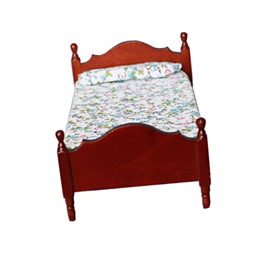 ifundom Simulationsbett Für Kleines Zubehör Für Puppenhäuser Miniaturmöbel Für Kleine Häuser Kleine Hausmöbel Miniatur-bettdekoration Puppenhausbett Hölzern Brown von ifundom