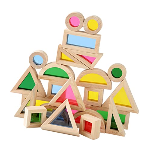 ifundom 24pcs Holz Bunte Bausteine ​​für Kleinkinder Stapelbare Blöcke Spielzeug Form Kognitive Entwicklung von ifundom