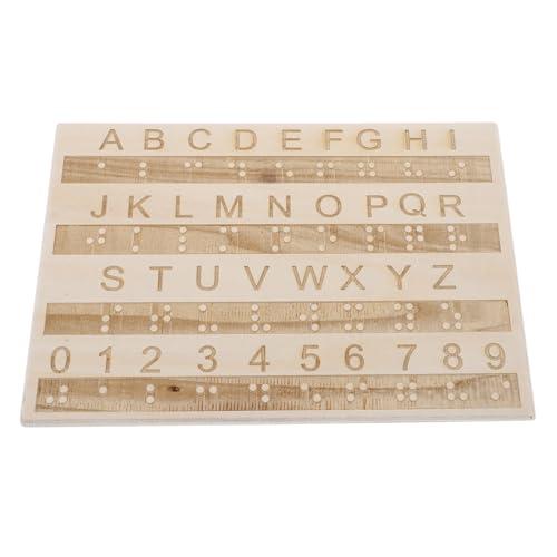 ifundom Tafel mit Braille-Alphabet Braille-Spiele Zeichenbrett für Buchstaben aus Holz Fluchtraum-Requisite Braille-Bücher Big-Blind-Button Braille-Lernlineal Blindenschrift hölzern von ifundom
