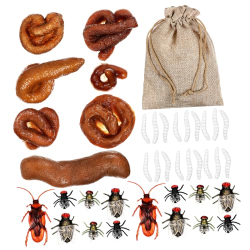 ifundom Teiliges Fake Poo mit Realistischen Maggots und Fliegen Langlebige Scherzartikel für Aprilscherze Halloween und Partys Täuschend Echte Nachbildung für Lustige Streiche und Spaß von ifundom