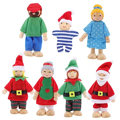 ifundom 7-teiliges Familienpuppen-spielset Aus Holz Für Kinder Rollenspiel Tolles Zum Geburtstag Weihnachten von ifundom