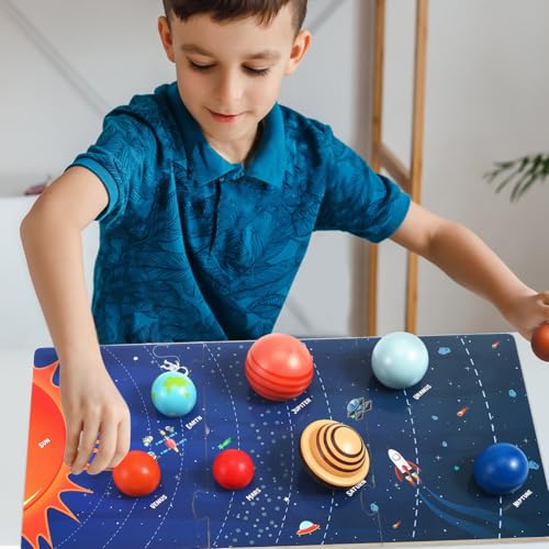 ifundom Teiliges Planetenspiel Holzpuzzle Solar System Modell Lernspielzeug für Ab Jahren Robustes Weltraum Puzzle Pädagogisch Interaktiv zum Entdecken der Planeten von ifundom