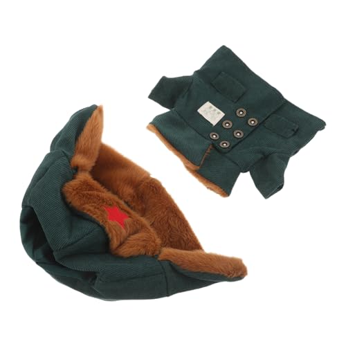 ifundom Teiliges Puppen-Armee-Outfit Warmes Winterkostüm mit Jacke und Mütze Grünes Militäruniform Puppen Vielseitig für Spielspaß Kreative Rollenspiele und Dekoration von ifundom