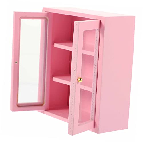 ifundom Wandschrank vorratsschrank schließblech bastelmaterial lagerschrank bastel Material Miniaturfutter kleines Heimset Puppenhausmöbel Puppenhaus-Bücherregal Miniaturschrank Holz Rosa von ifundom