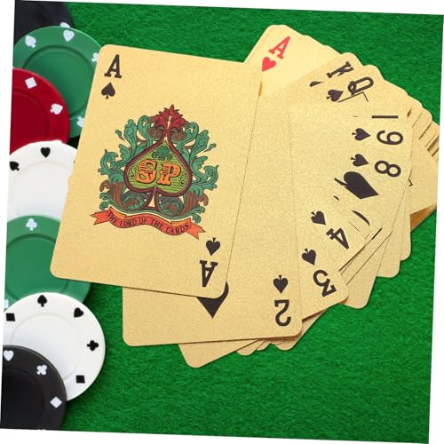 ifundom Wasserdichtes PVC Pokerkarten Deck Goldfarben Langlebig Reißfest für Familienparty und Reise Spielbare Tischkarten Robust und Tragbar von ifundom